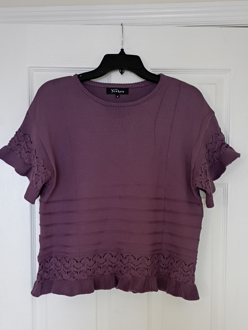 Yeokou Purple Knit Short-Sleeve Sweater, M